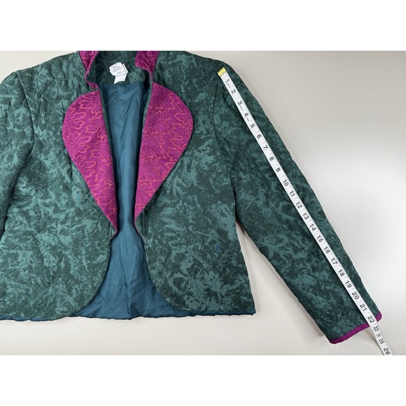 Vintage Ali Miles Quilted Jacket Blazer Women's 8 Teal Green Purple USA Made 90s - Picture 4 of 8
